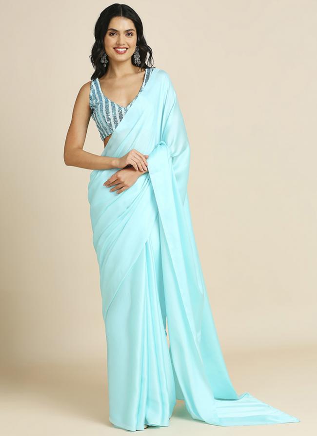 Soft Silk Sky Blue Party Wear Sequins Work Saree